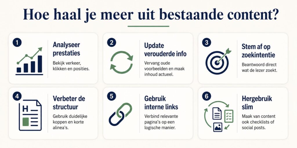Grafische weergave van het verbeteren van bestaande content om meer uit je website te halen